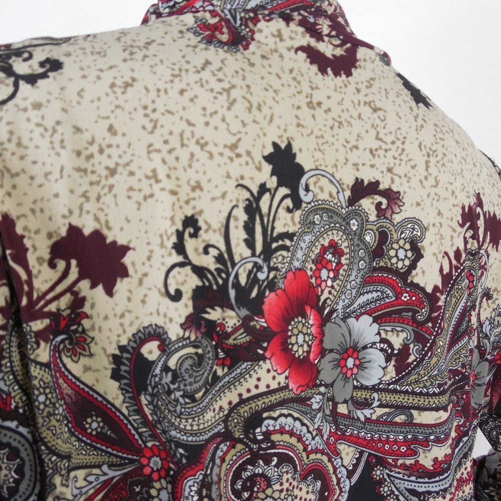 SUSAN GRAVER Top L Cold Shoulder Shirt Stretch Long Sleeve Paisley/Floral Casual - Picture 8 of 11